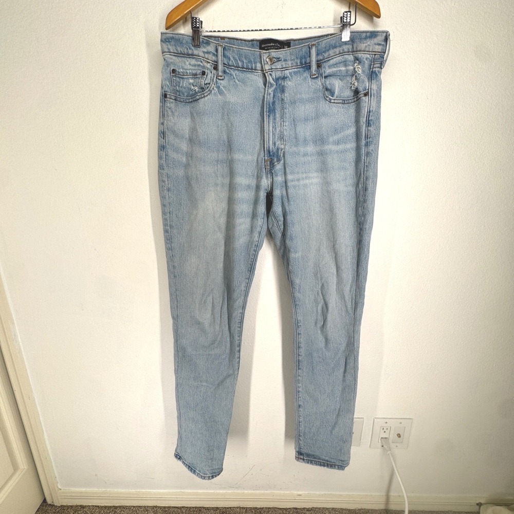 Abercrombie Fitch Vintage Stretch Straight Jeans Light Wash 38x34 Y2K Whiskered